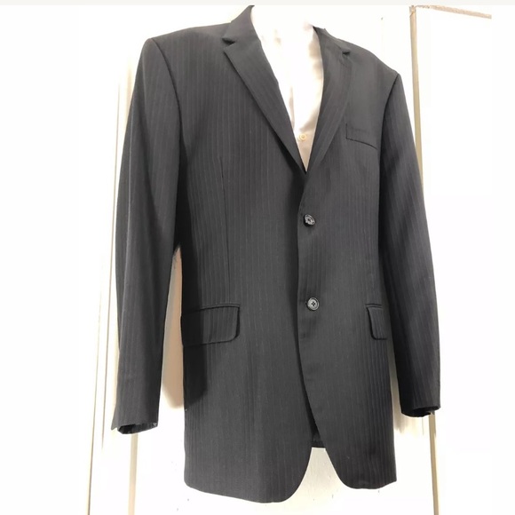 Alfani Black Striped Men Cashmere/Wool Blend Suit